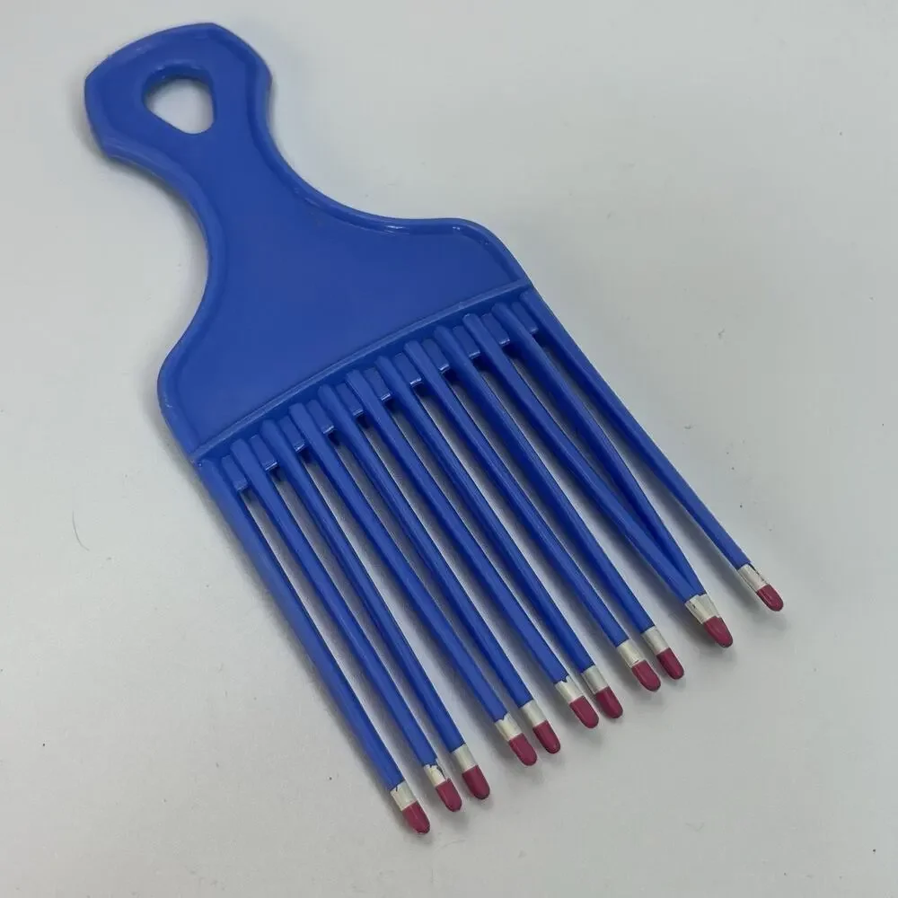 Vintage 1980s USA Patent 4345608 Color Dip Hair Pick Lift Comb Blue White 6.5”
